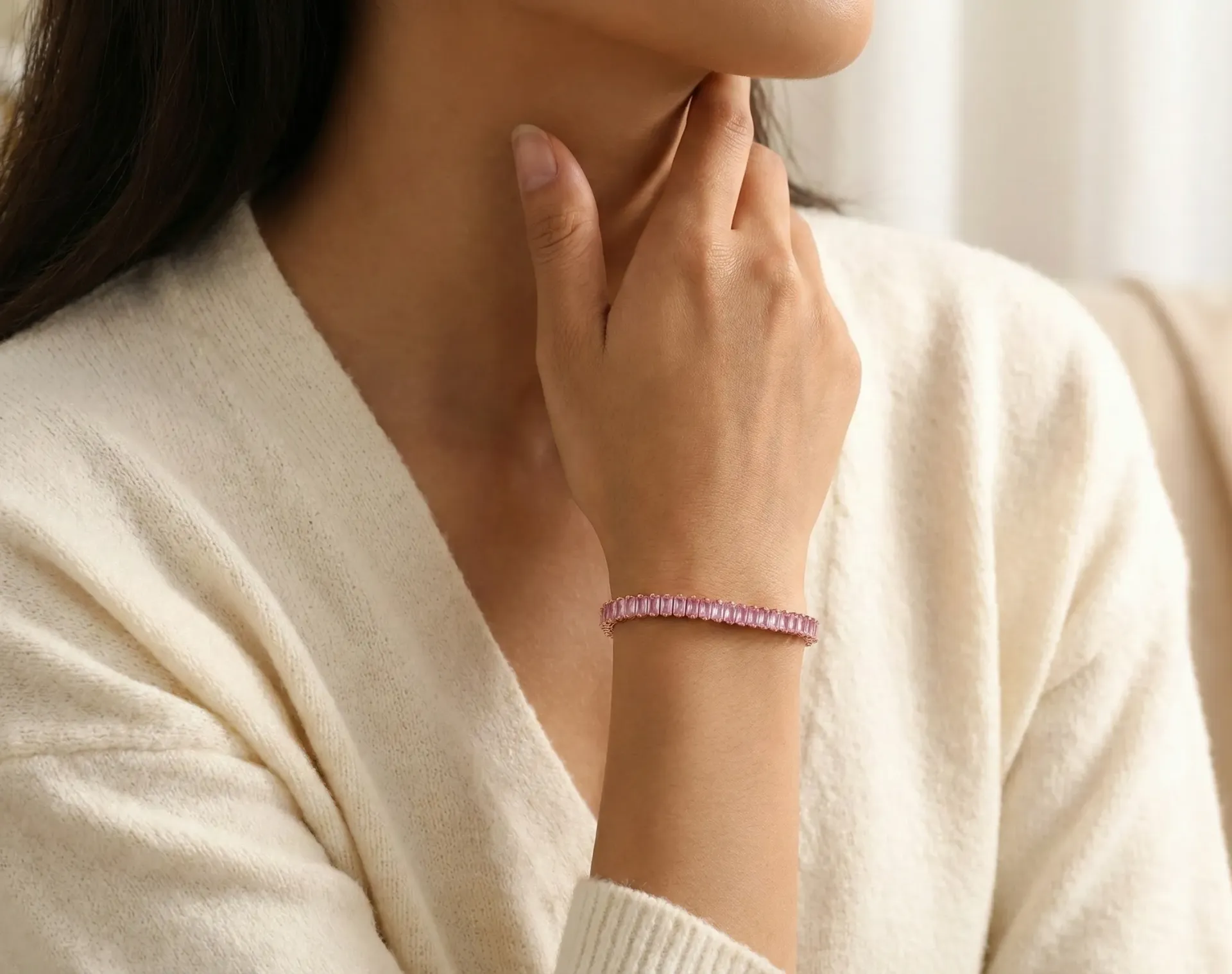 The Baguette Pink  Rose Gold Tennis Bracelet