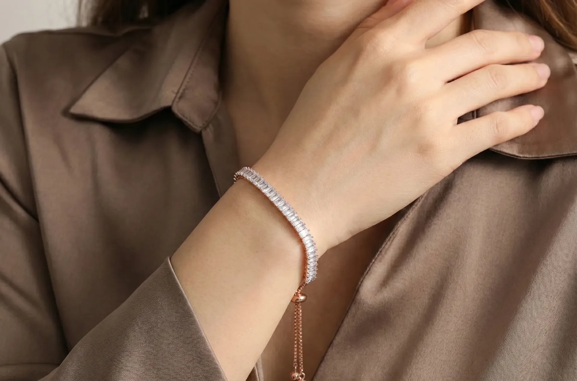 The Baguette White Rose Gold Tennis Bracelet
