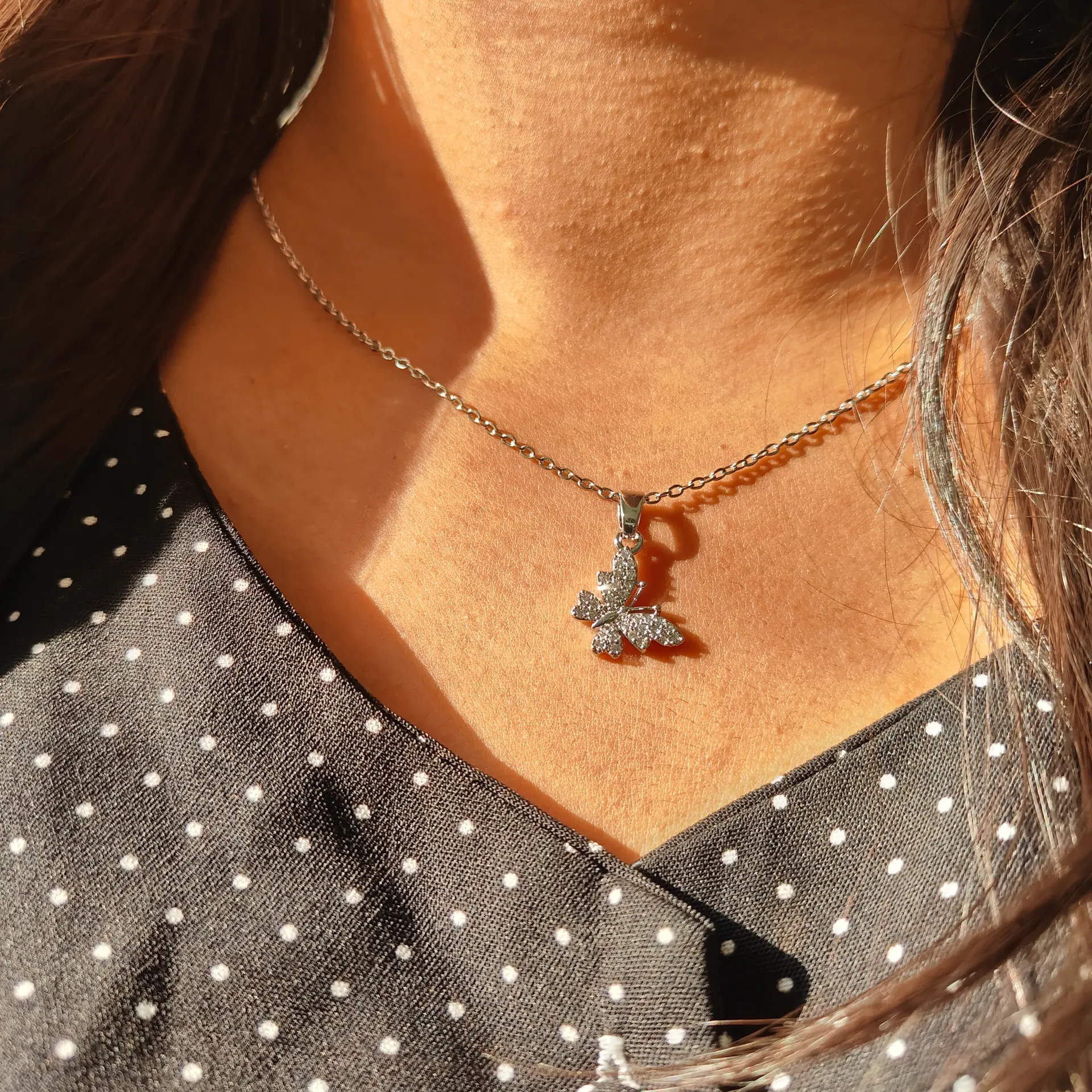 [PNG028] Sparkling Silver Butterfly Necklace