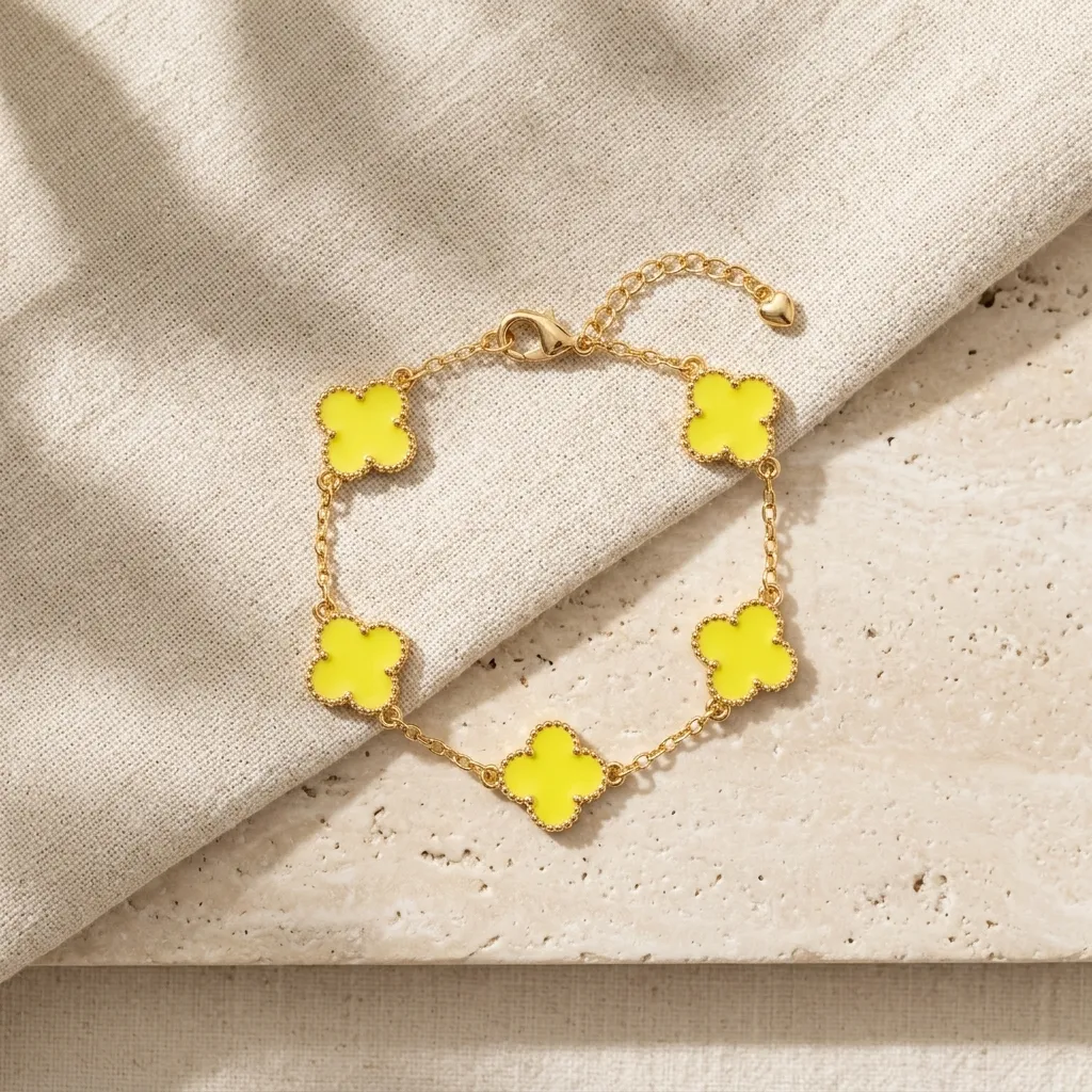 Neon Yellow Clover Charm Bracelet