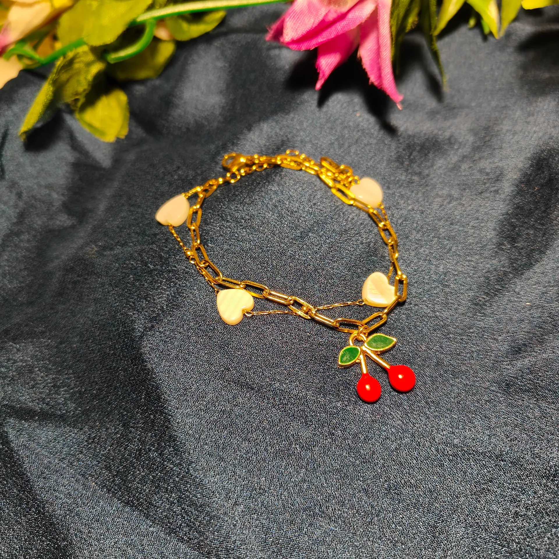 Sweet Cherry Heart Bracelet