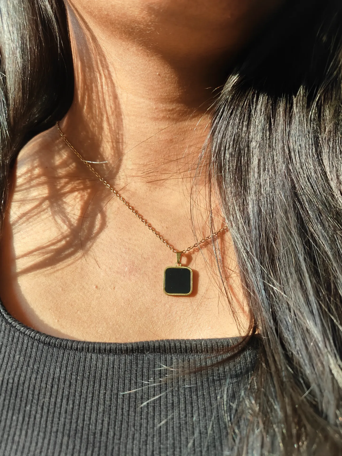The Onyx Square Pendant Necklace