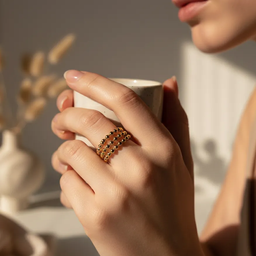 The Golden Trinity Beaded Cuff Ring