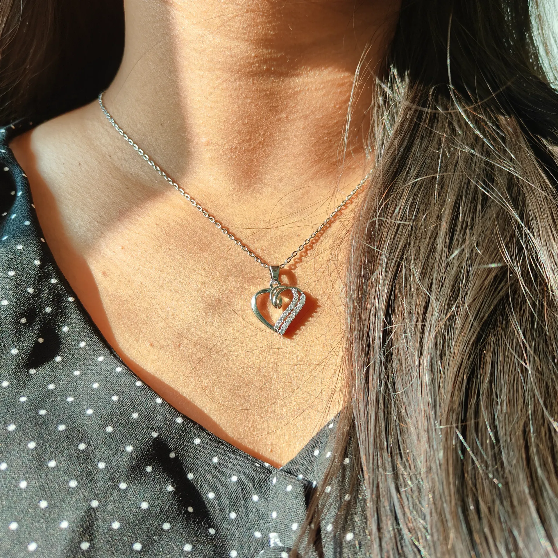 [PNG075] Crystal Entwined Heart Pendant Necklace