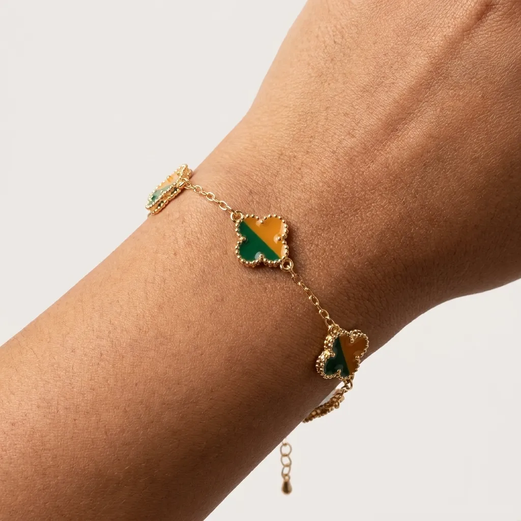 Dual-Tone Green and Yellow Clover Charm Bracelet
