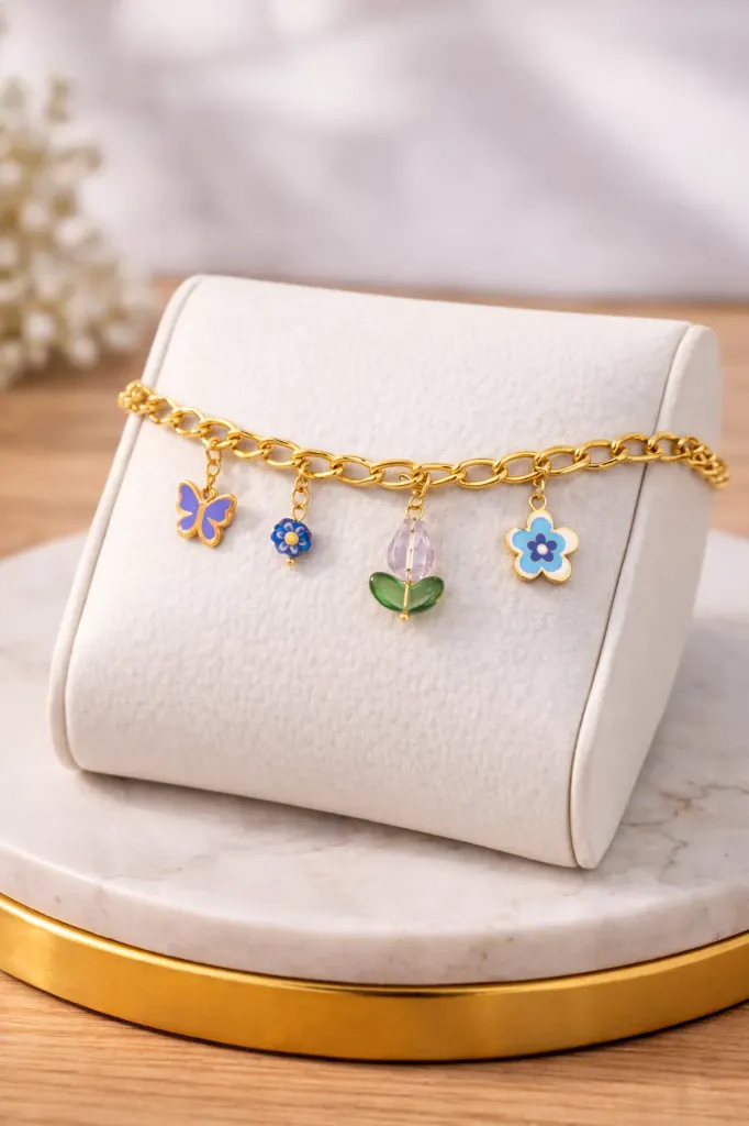 [PCB012] The Luxe Butterfly & Blossom Charm Bracelet