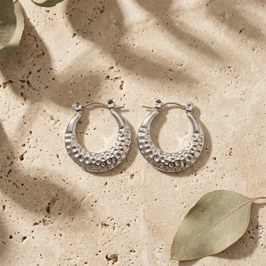 Silver Dotted Crescent Hoops