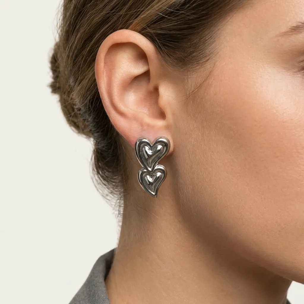 Silver Layered Heart Studs