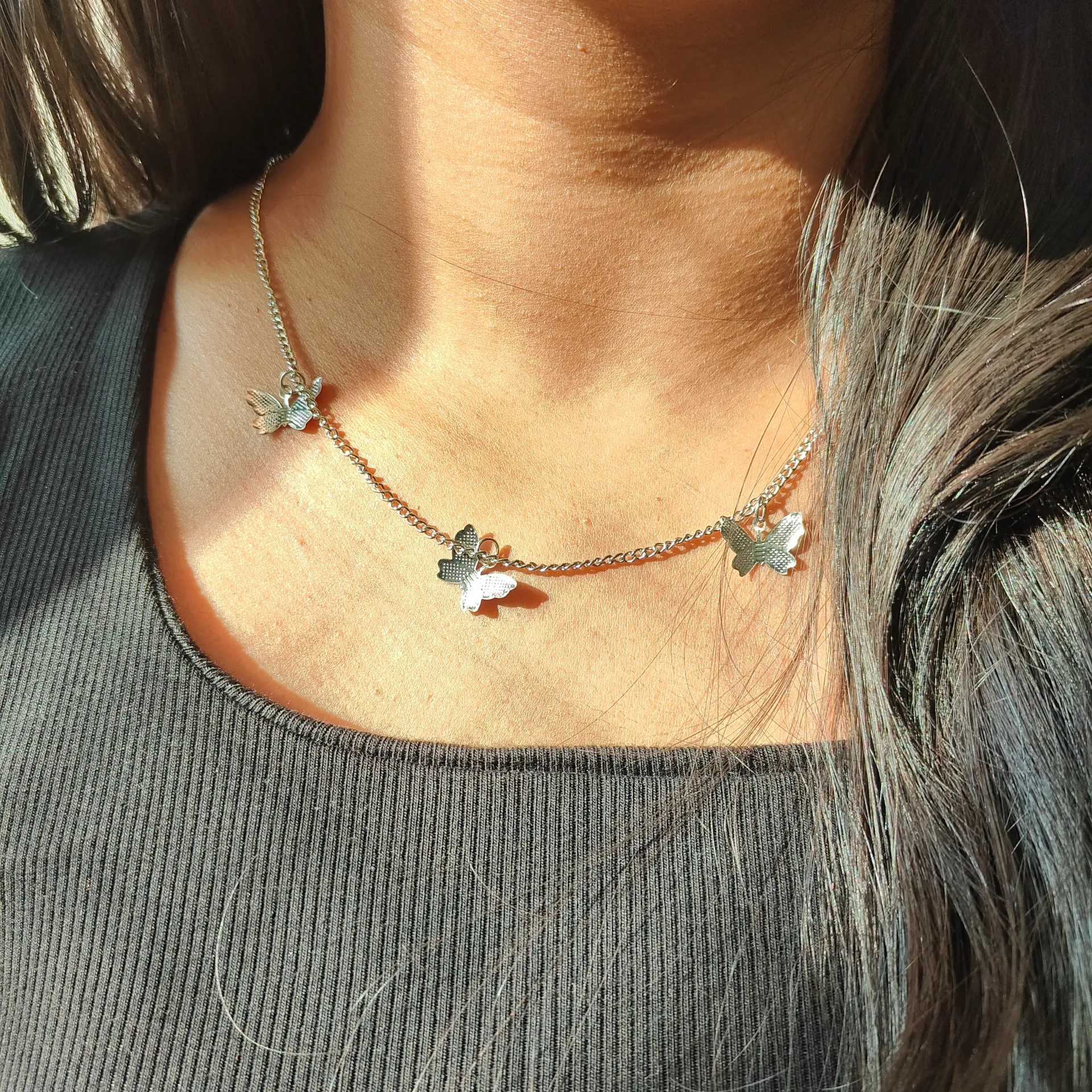 Silver Multi-Butterfly Station Necklace