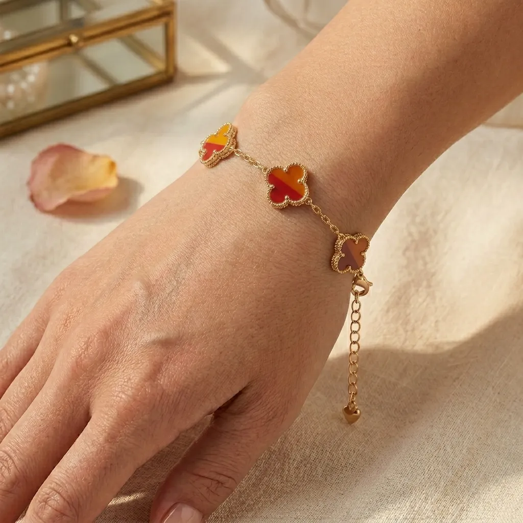 Dual-Tone Red and Yellow Clover Charm Bracelet
