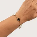 Black and White Contrast Clover Charm Bracelet