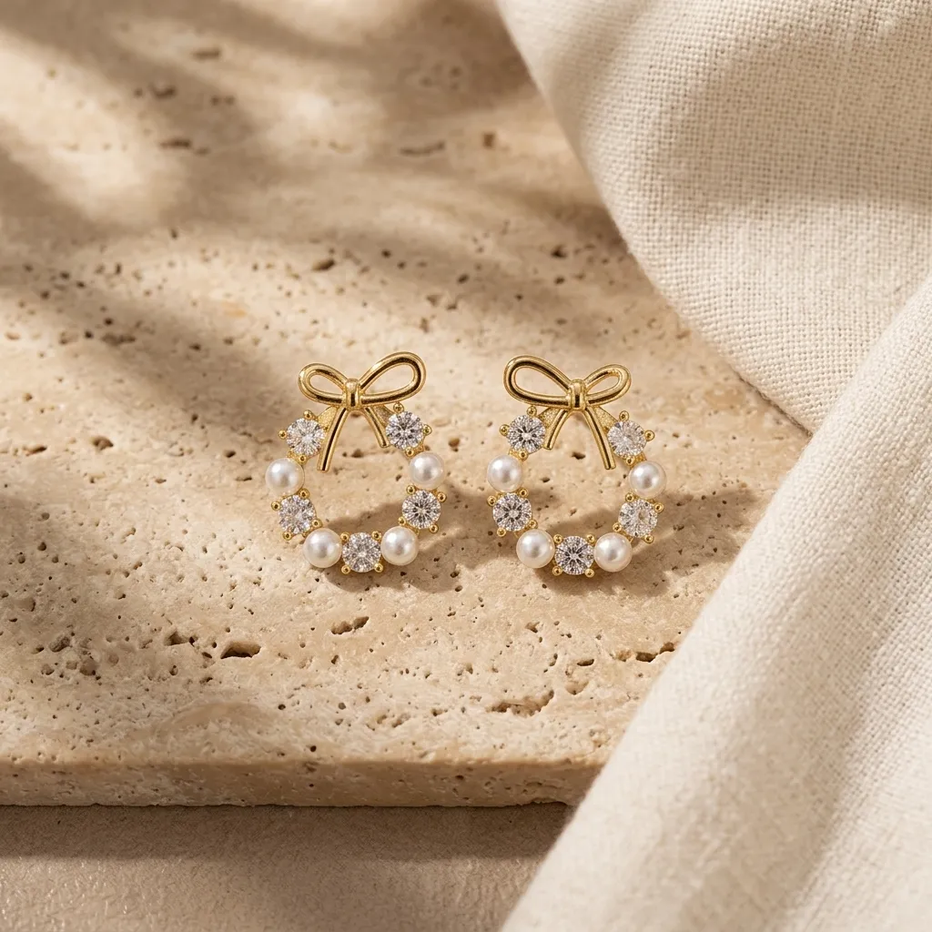 Pearl & Crystal Bow Wreath Studs