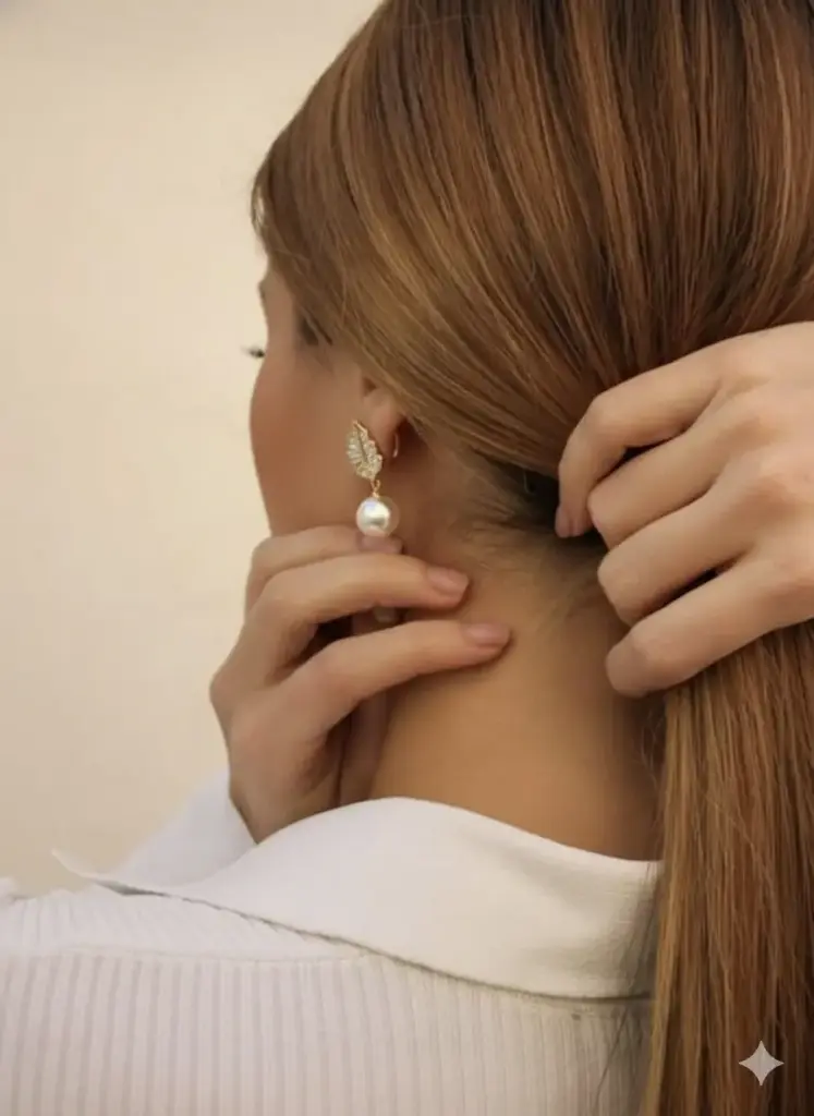 [PEG-001] The Pavé Leaf & Pearl Duo